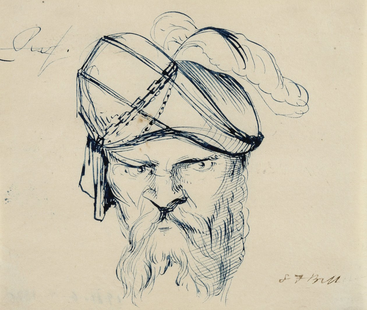 رجل يرتدي عمامة مرققة ، 1840-42 (قلم وحبر أزرق على ورق كريمي منسوج) بواسطة صموئيل فينلي بريس مورس