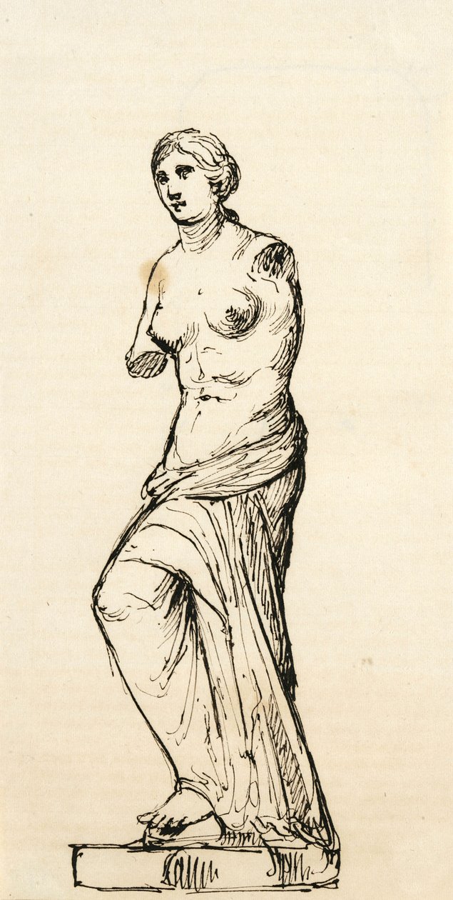 رسم توضيحي لصب فينوس دي ميلو ، 1840-42 (قلم وحبر أسود على ورق كريمي منسوج) بواسطة صموئيل فينلي بريس مورس