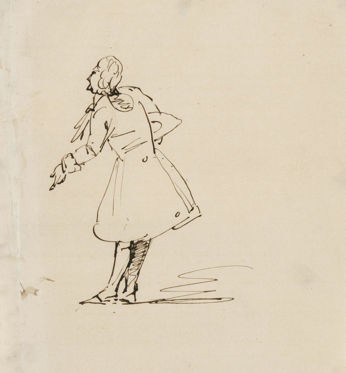رسم تخطيطي لرجل ينحني ، 1840-42 (قلم وحبر بني داكن على ورق نسج كريمي) بواسطة صموئيل فينلي بريس مورس