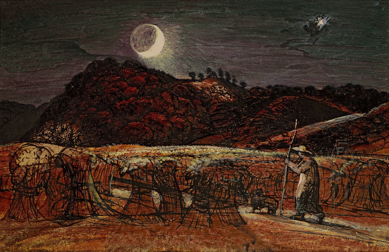 كورنفيلد من ضوء القمر ، مع نجمة المساء ، c.1830 (مرحاض وجسم مع قلم وحبر) بواسطة صموئيل بالمر