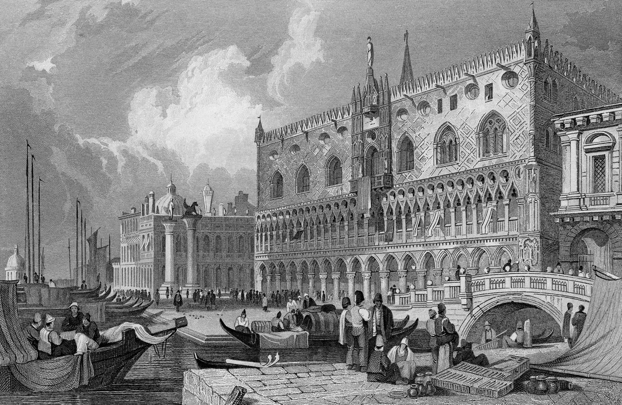 القناة الكبرى وقصر دوجي ، البندقية ، نقشها تشارلز ويستوود ، 1844 بواسطة صموئيل بروت