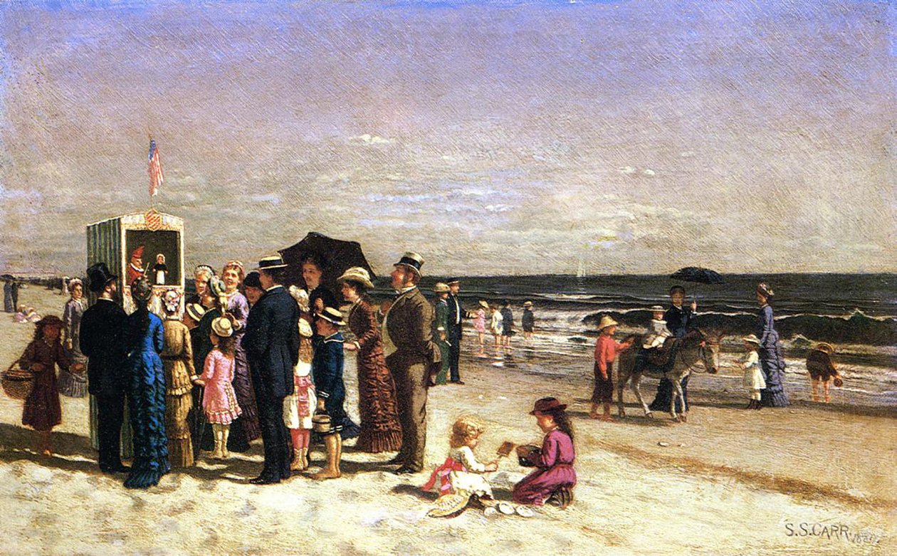 Punch und Judy على الشاطئ ، جزيرة كوني ، 1880 بواسطة صموئيل كار