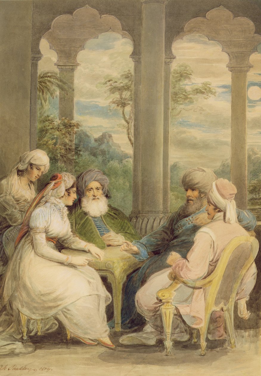 الأمير راسيلاس وأخته يتحدثان في قصرهما الصيفي على ضفاف النيل ، 1804 (مرحاض مع طباشير على الجرافيت على ورق) بواسطة صموئيل شيلي