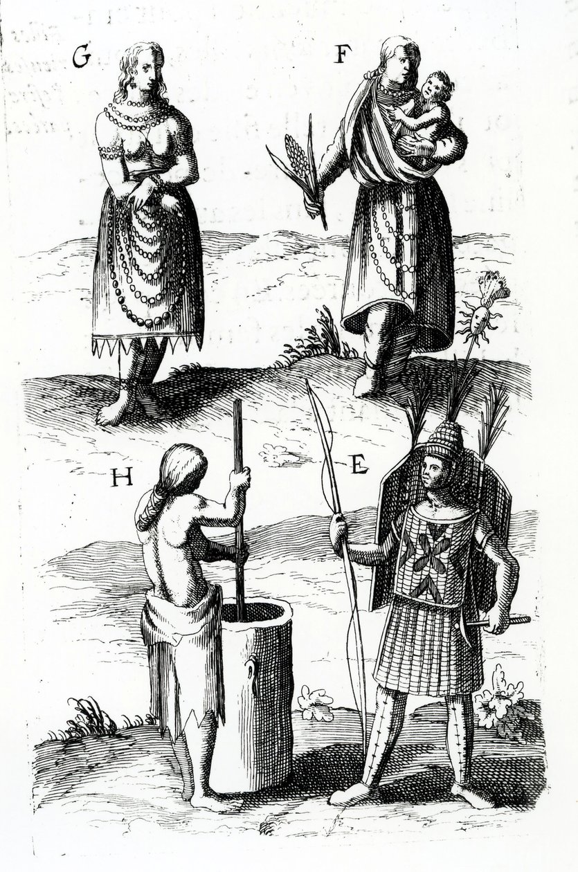 رسم توضيحي لفستان ألغونكوين ، نقش من رحلات سيور دي شامبلين بقلم صامويل دي شامبلين (حوالي 1574-1635) ، القرن السابع عشر بواسطة صموئيل دي شامبلين