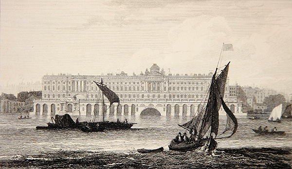 منظر لمنزل سومرست من نهر التايمز ، نقش بواسطة دبليو بي كوك (1778-1855) 1814 (نقش) بواسطة صموئيل (بعد) أوين