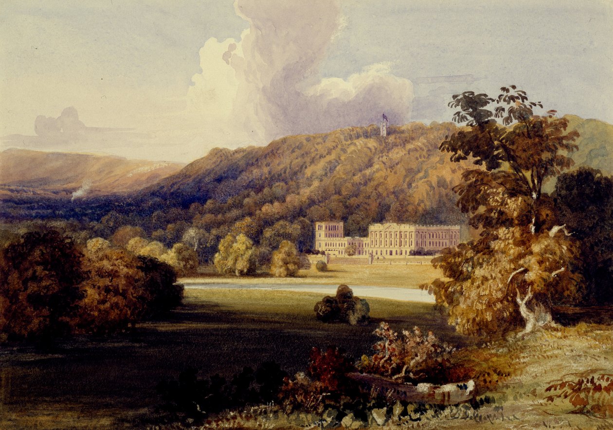 View of Chatsworth (watercolor on paper) بواسطة صموئيل راينر