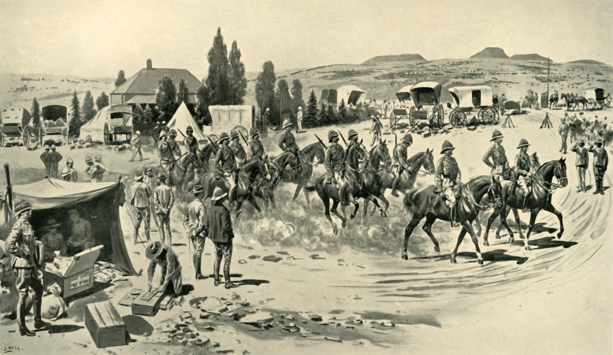 اللورد روبرتس وطاقمه يبدأون الاستطلاع من المقر الرئيسي في سمالديل ، 1901. بواسطة صموئيل بيج