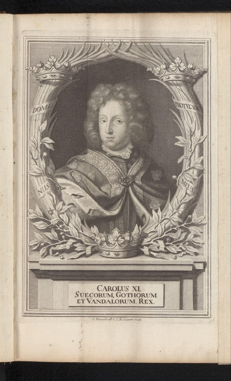 Portret van Karel XI van Zweden تشارلز الحادي عشر ، ملك القوط والوندال السويديين (العنوان على الكائن) السويد القديمة والحديثة (عنوان السلسلة) بواسطة صموئيل بليسيندورف
