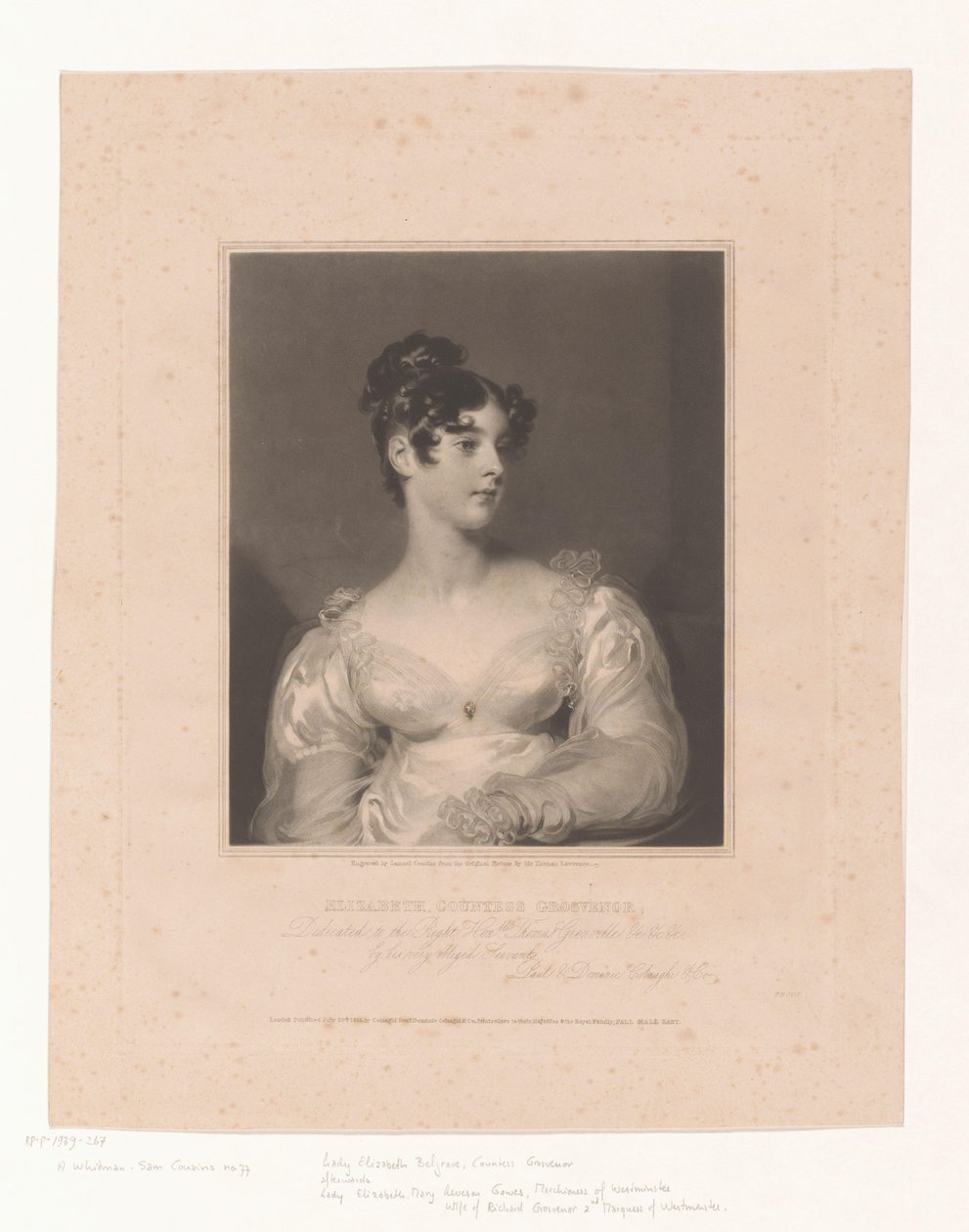 Portret van Elizabeth Leveson-Gower إليزابيث كونتيسة جروفينور (العنوان على الكائن) بواسطة صموئيل كوزينز