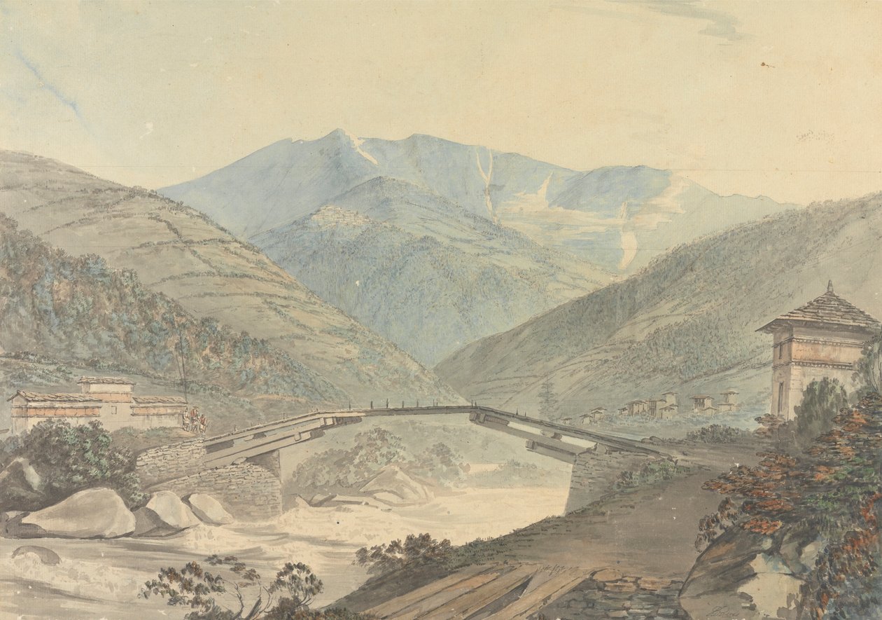منظر بالقرب من Tassisudon [Tashicho Dzong] في بوتان بواسطة صموئيل ديفيس