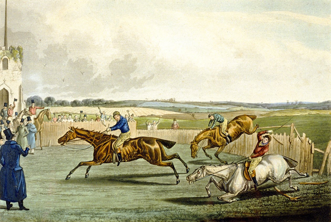 Forth Mile, from Steeplechasing, engraved by Charles Hunt (1829-1900) (colour litho) بواسطة صموئيل هنري (بعد) ألكين