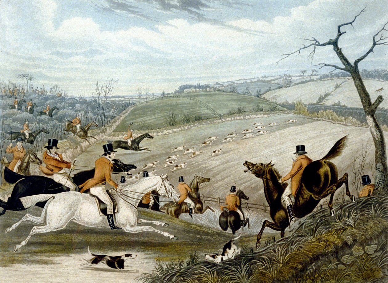 The Grand Leicestershire Fox Hunt, plate 1 بواسطة صموئيل هنري (بعد) ألكين