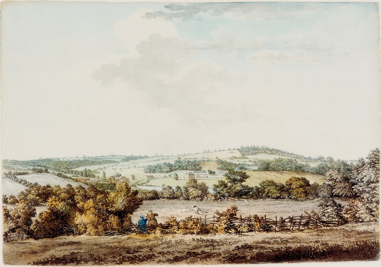 البيت القديم في Grange and Barber Wood ، 1787 (قلم وحبر مع مرحاض على ورق) بواسطة صموئيل هيرونيمد جريم