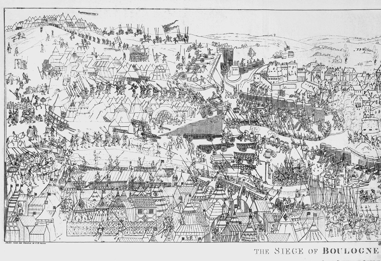 حصار بولوني من قبل الملك هنري الثامن (1491-1547) في 1544 ، منقوش بواسطة جيمس باسيير ، 1788 (انظر أيضًا 106603) بواسطة صموئيل هيرونيمد جريم
