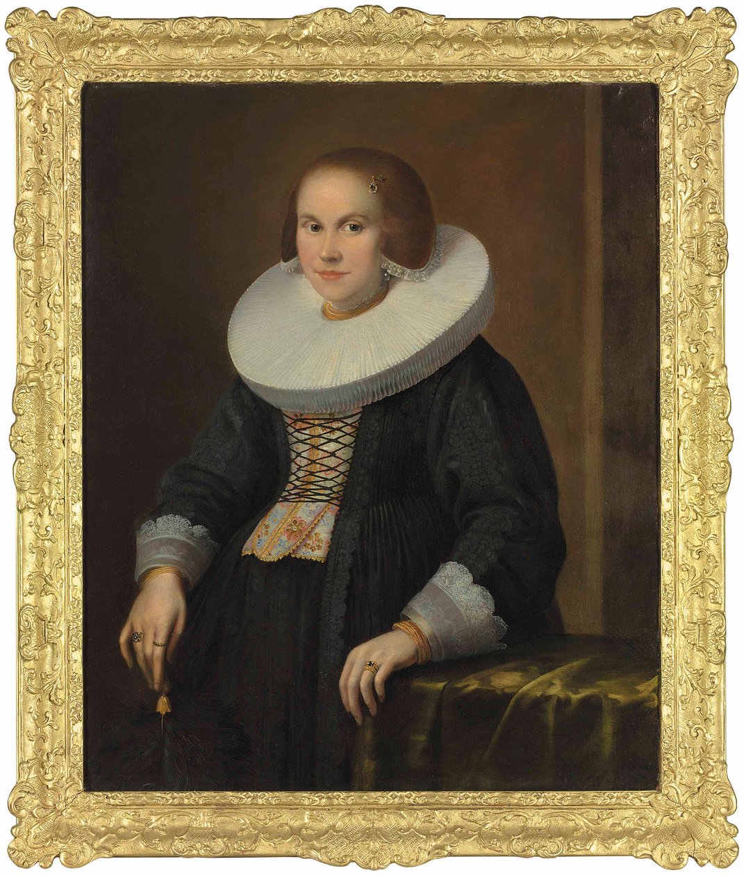 صورة لسيدة شابة ، نصف الطول ، تحمل ريشة ، حوالي عام 1636 (زيت على قماش) بواسطة صموئيل هوفمان