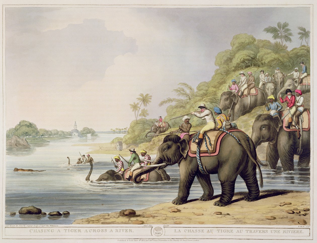 مطاردة نمر عبر نهر من أورينتال فيلد سبورتس ، حانة. بقلم إدوارد أورم ، 1807 (طباعة) بواسطة صموئيل هاويت