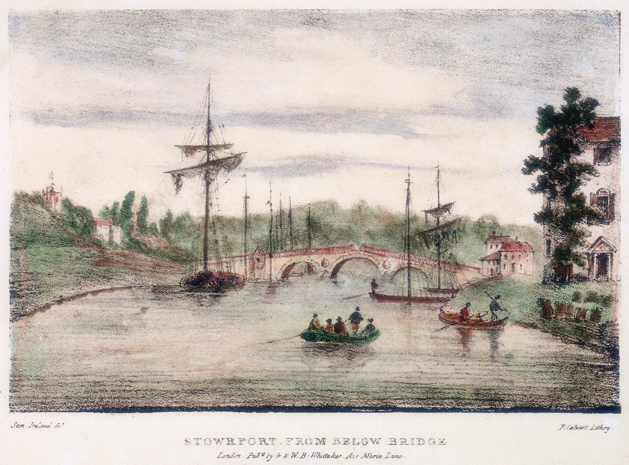 ستوربورت أون سيفيرن ، ورسيسترشاير ، من أسفل الجسر ، c1795. بواسطة صموئيل أيرلندا