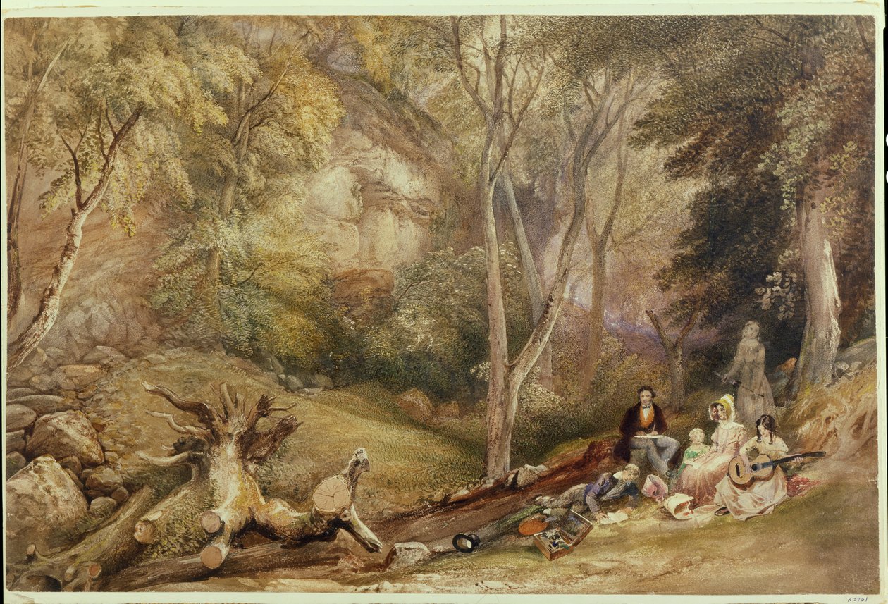 حفلة رسم في Leigh Woods ، حوالي عام 1830 (قلم رصاص وألوان مائية ولون جسم على ورق) بواسطة صموئيل جاكسون