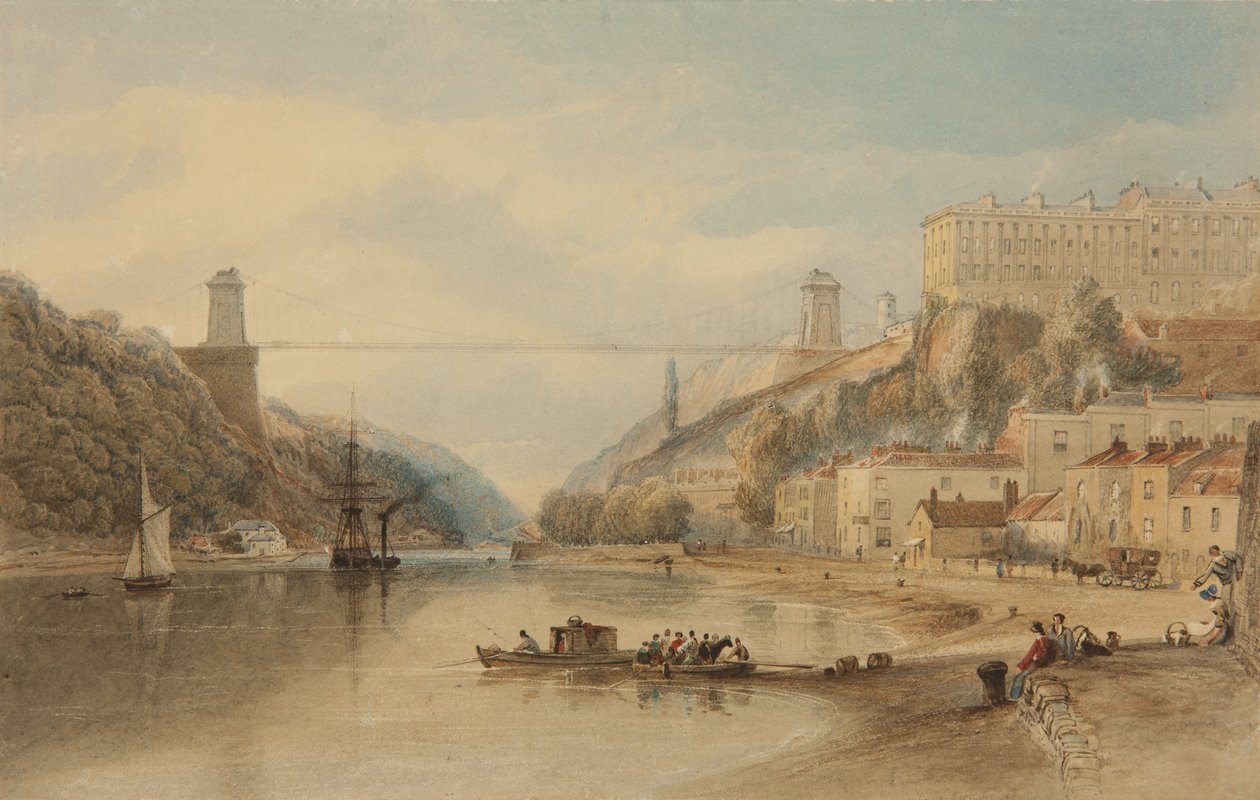 الجسر المعلق المقترح من Rownham Ferry ، c. 1836 بواسطة صموئيل جاكسون