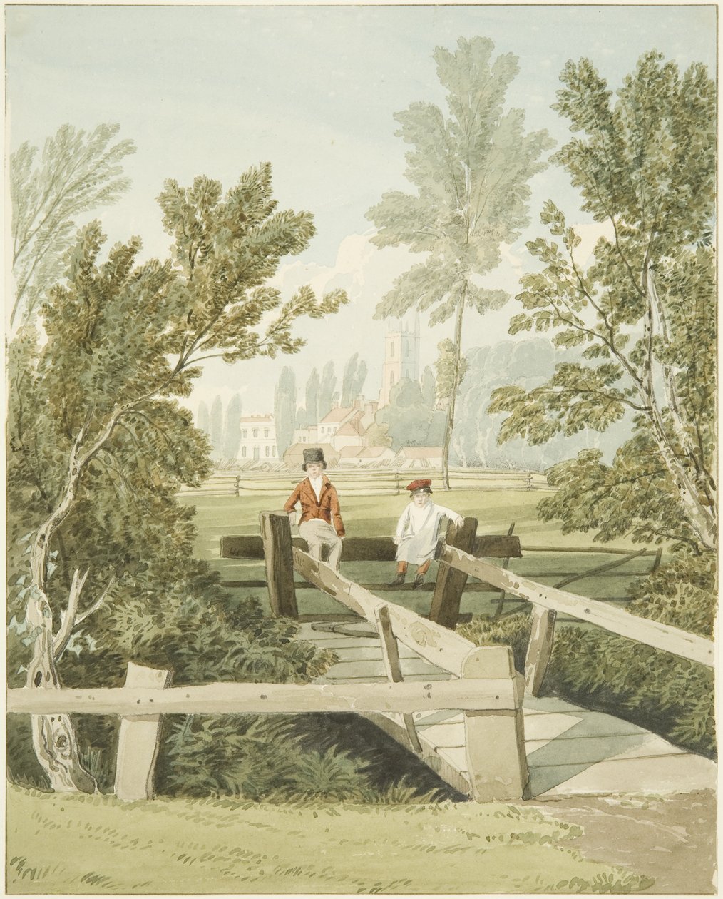 Two Boys on a Stile at Brislington Brook, c.1824 (pencil & watercolor on paper) بواسطة صموئيل جاكسون