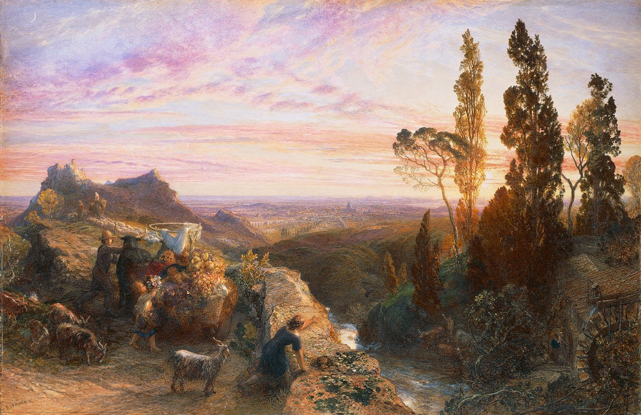 Dream in Apennines ، حوالي عام 1864 ، بواسطة Samuel Palmer (1805-1881) ، ألوان مائية وغواش على ورق منقولة على الخشب بواسطة صموئيل بالمر