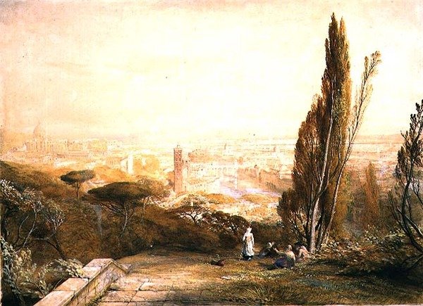 روما ، من ويسترن هيلز ، حوالي عام 1840 (قلم رصاص وألوان مائية ولون جسم على ورق) بواسطة صموئيل بالمر