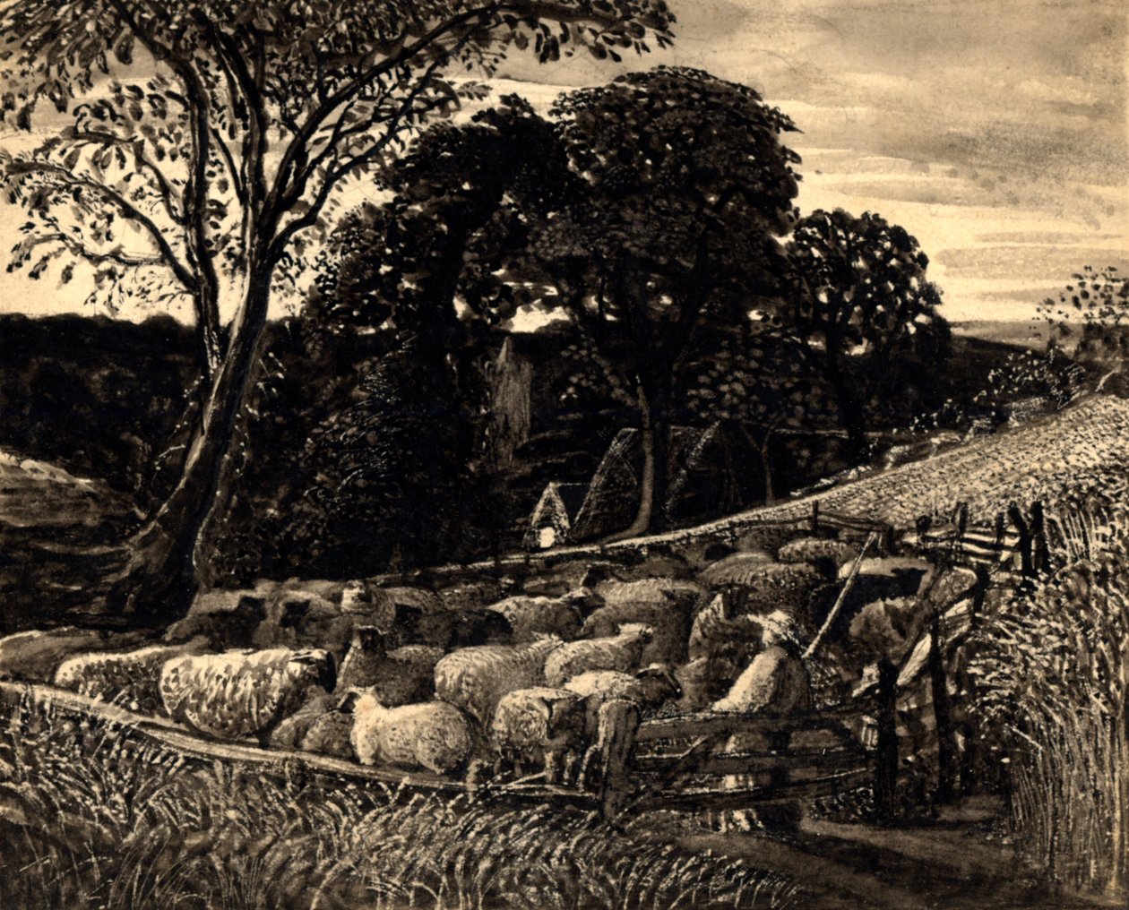 حظيرة الأغنام ، حوالي 1831-1832 (ألوان مائية) بواسطة صموئيل بالمر
