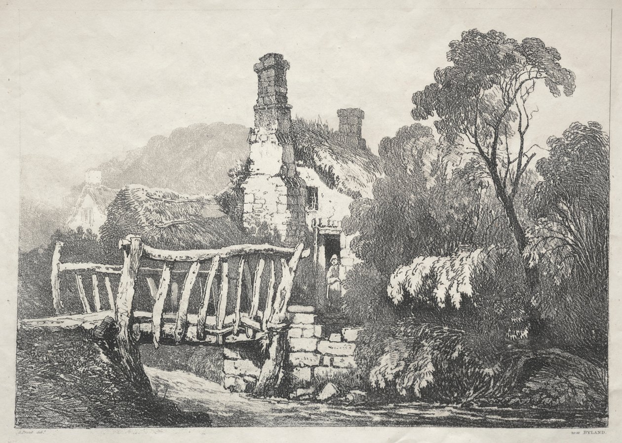 سلسلة من المباني القديمة والبيوت الريفية في شمال إنجلترا: بالقرب من Byland ، 1821. بواسطة صموئيل بروت