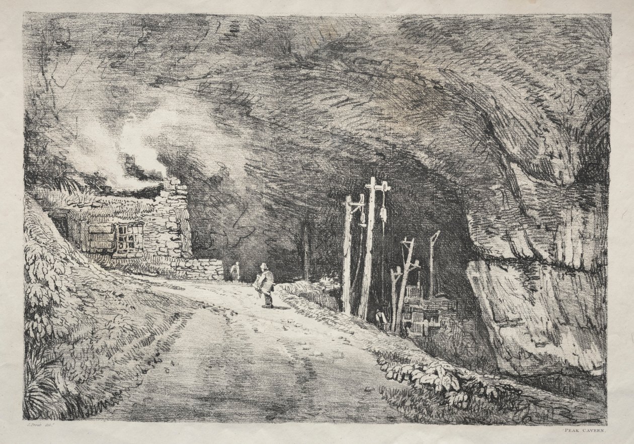 سلسلة من المباني القديمة والبيوت الريفية في شمال إنجلترا: Peak Cavern ، 1821. بواسطة صموئيل بروت