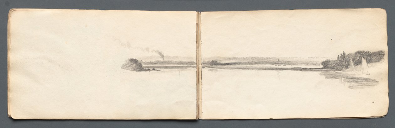كراسة الرسم: منظر طبيعي مع قوارب شراعية ، 1814. بواسطة صموئيل بروت