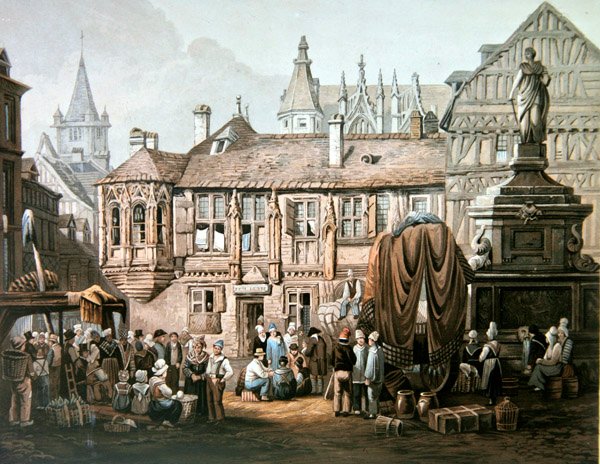 فندق Hotel de Bourgtheroulde ، Place de la Pucelle ، روان ، حوالي عام 1825 (نقش ملون) بواسطة صموئيل بروت