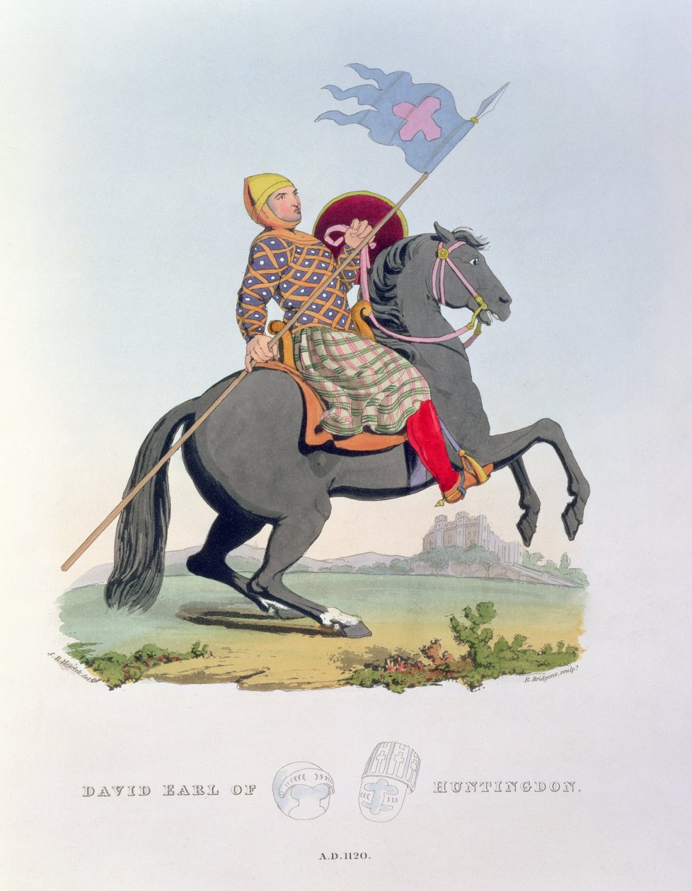 ديفيد ، إيرل هانتينغدون (1084-1153) 1120 ، نقشها ريتشارد. H. Bridgens (fl.1824-38) من درع قديم ، كتبها الفنان ، 1824 بواسطة صموئيل راش ميريك