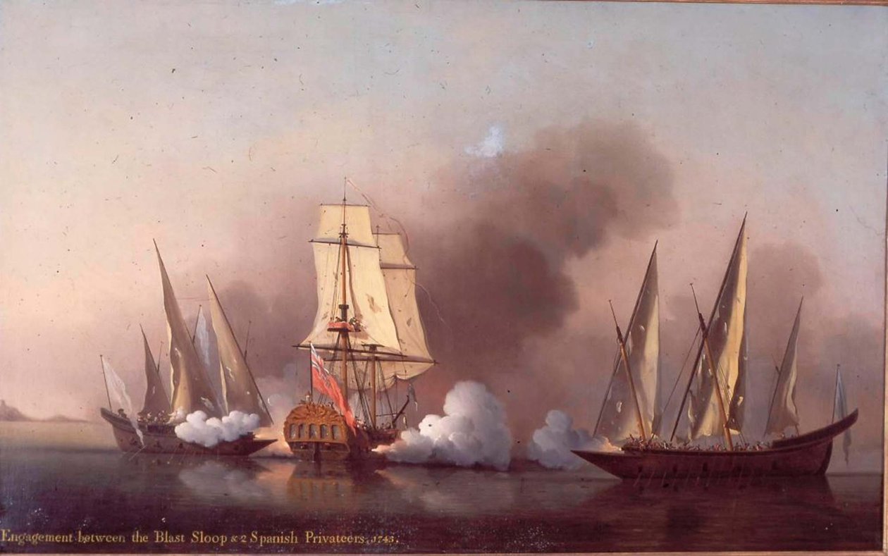 الاشتباك بين Blast Sloop واثنين من القراصنة الإسبان بواسطة صموئيل سكوت