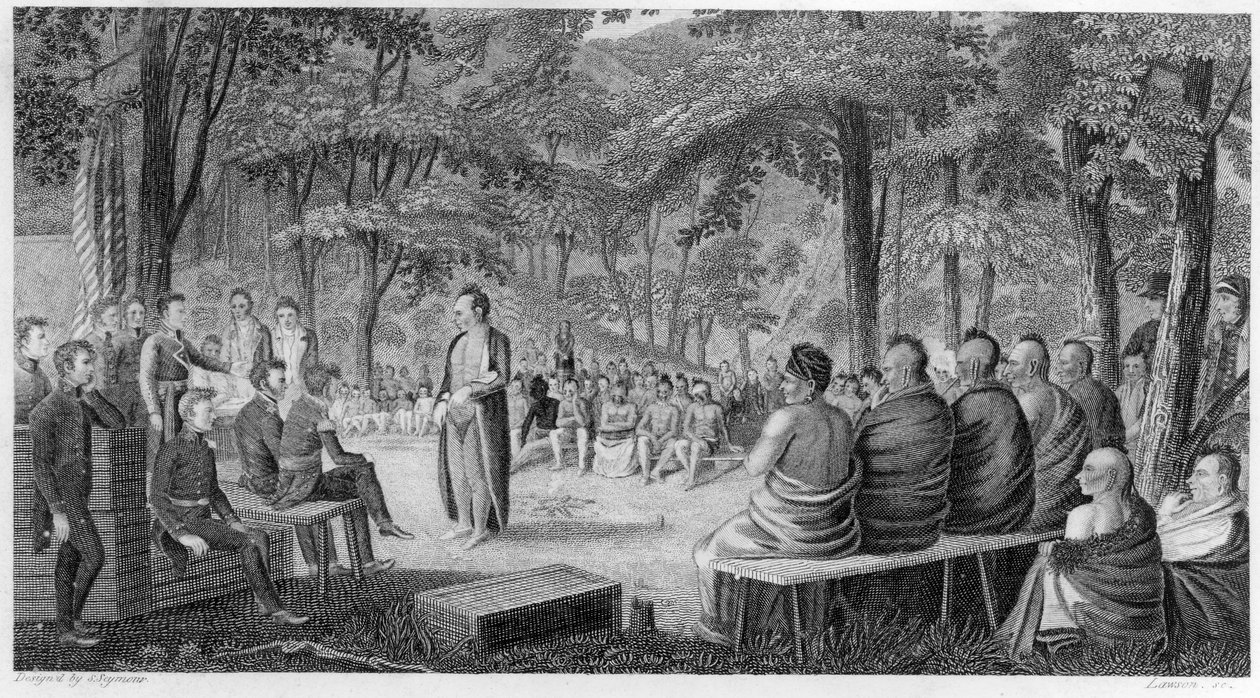 الرائد لونغ عقد مجلس مع هنود اوتو (ميزوري) ، نقشها لوسون ، 1819 بواسطة صموئيل سيمور