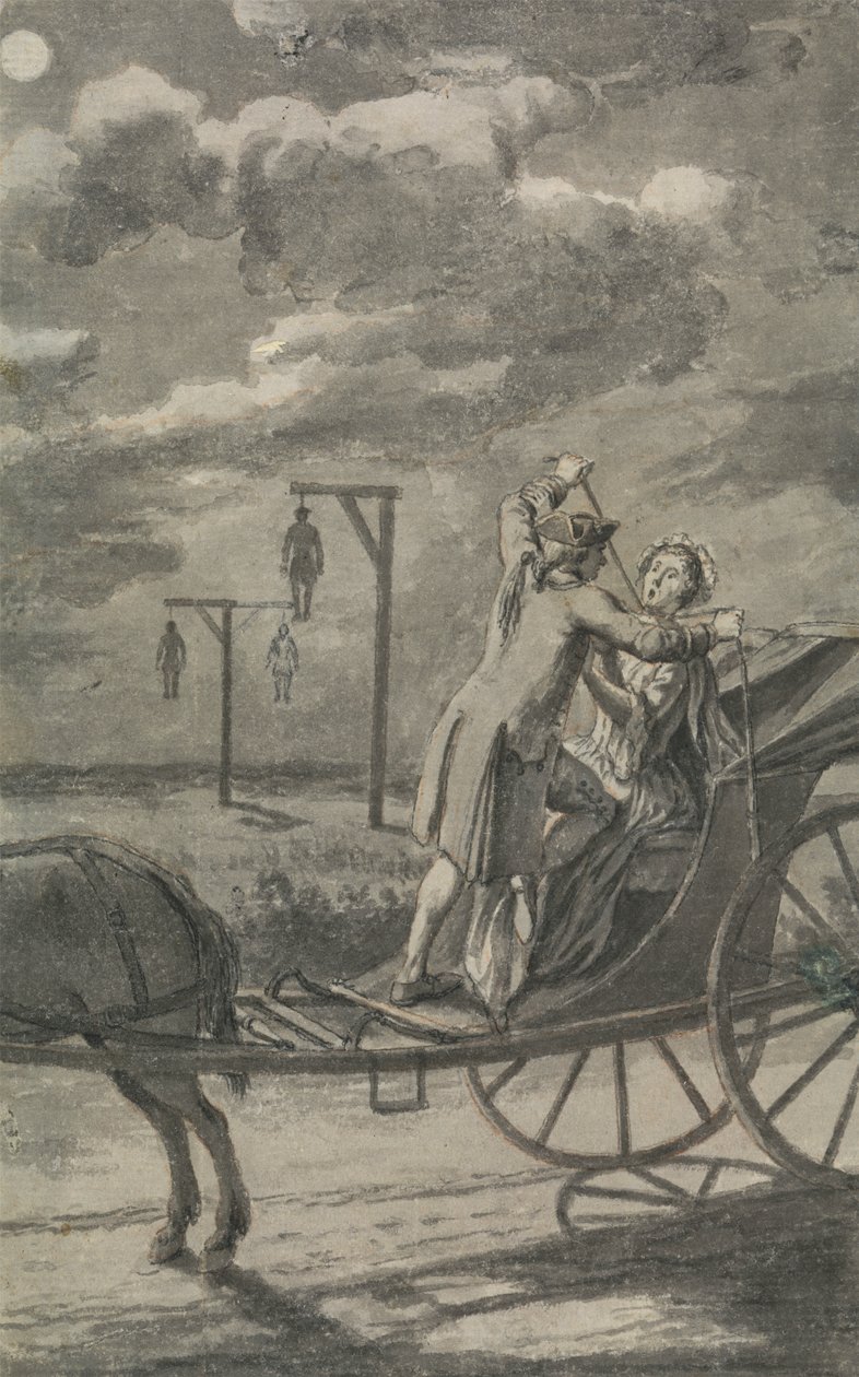 جريمة قتل في عربة (على الأرجح تصميم لـ Tyburn Chronicle) بواسطة صموئيل ويل