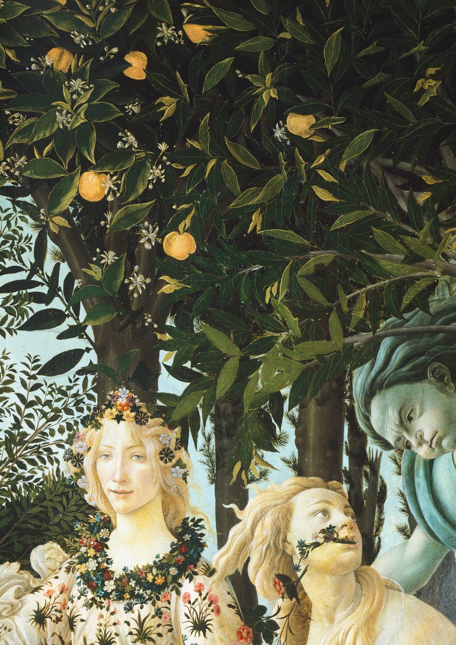 Flora, Zephyrus and Cloris, detail from The Allegory of Spring (Primavera), c. 1477-1482 (tempera on wood) بواسطة ساندرو بوتيتشيلي