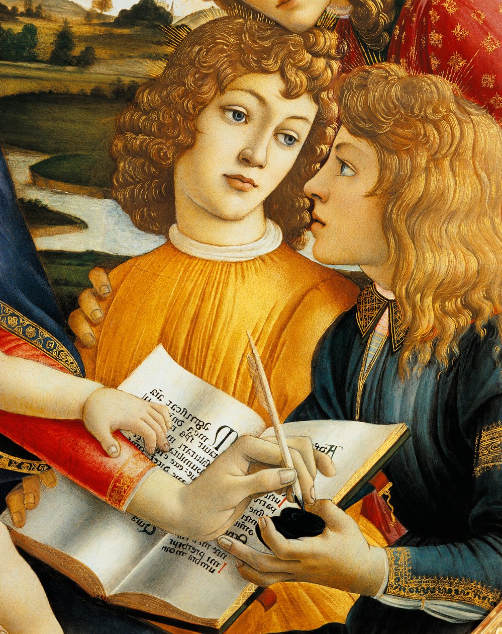 Lorenzo Magnificent and his brother Giuliano de Medici, detail of Madonna and Child with angels or Madonna of Magnificent بواسطة ساندرو بوتيتشيلي