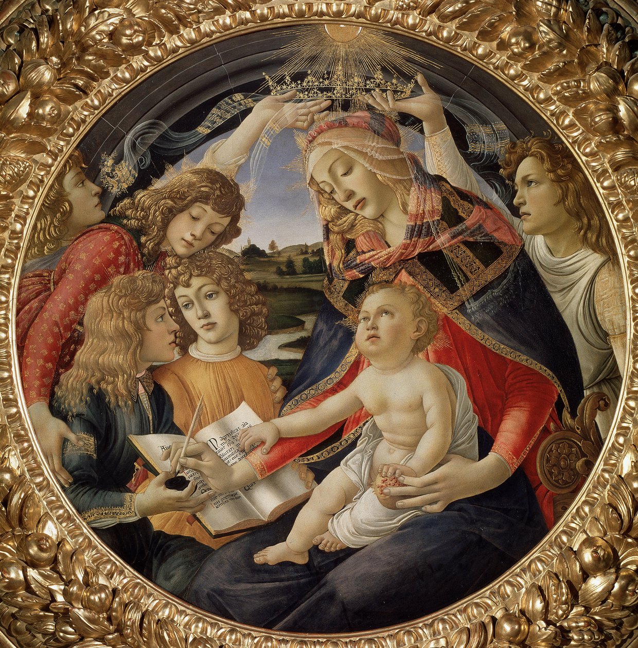 مادونا من Magnificat أو العذراء مع الطفل وخمسة ملائكة (تمبرا على الخشب بواسطة ساندرو بوتيتشيلي