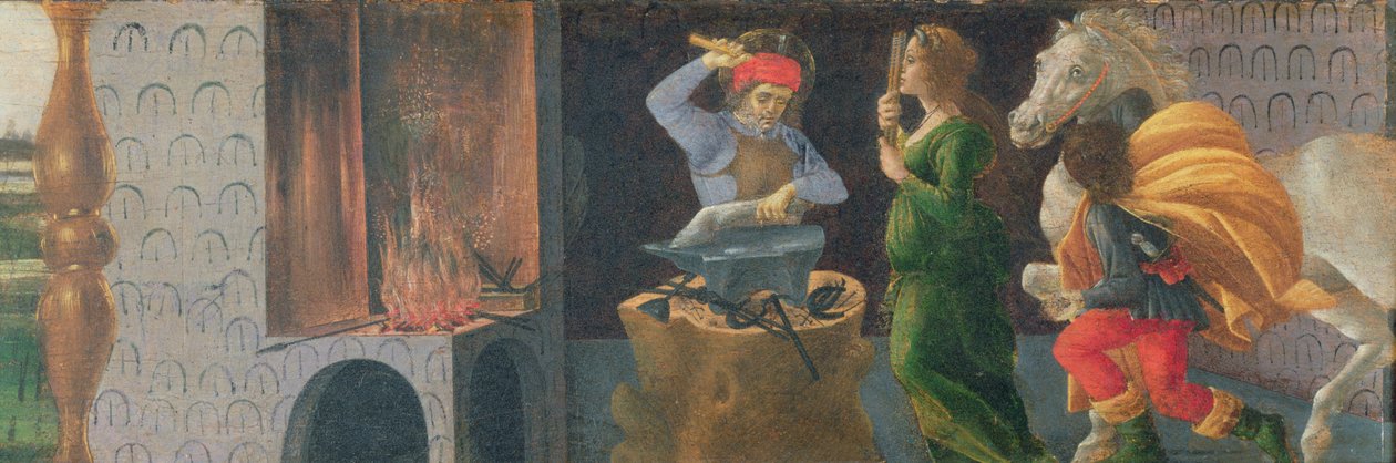 معجزة القديس إليجيوس ، لوحة بريدلا من مذبح القديس مرقس ، حوالي 1488-90 (تمبرا على اللوح) (انظر 44342 ، 44348 44333) بواسطة ساندرو بوتيتشيلي