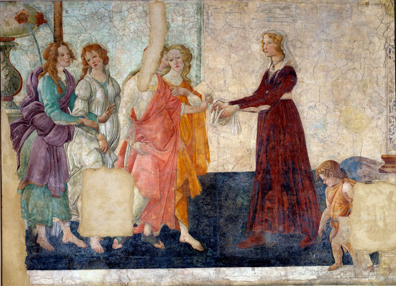 تقدم Venus and the Graces هدايا لفتاة صغيرة. فريسكو فيلا Lemmi. لوحة لساندرو بوتيتشيلي (1444-1510) بواسطة ساندرو بوتيتشيلي