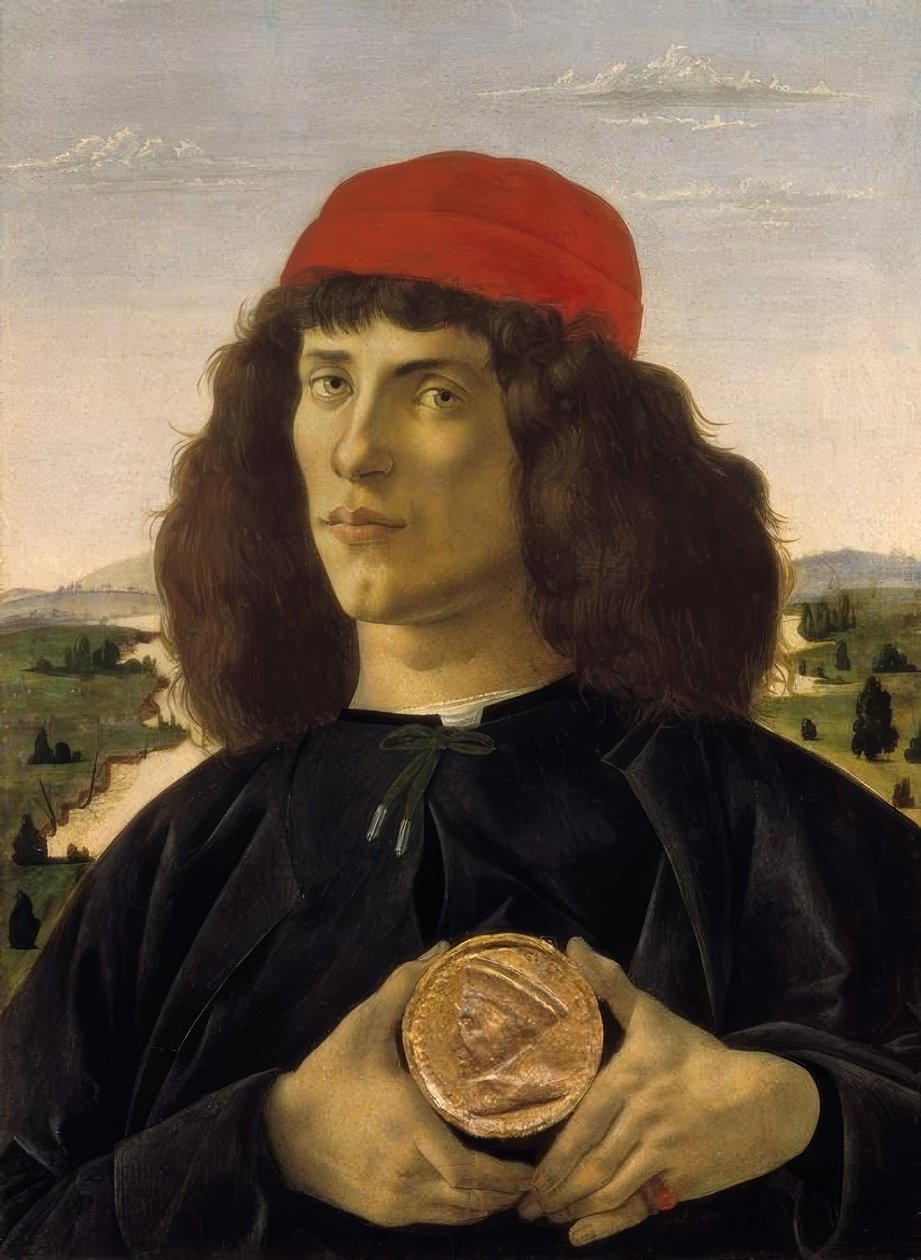صورة لشخص غريب مع ميدالية Cosimo the A بواسطة ساندرو بوتيتشيلي