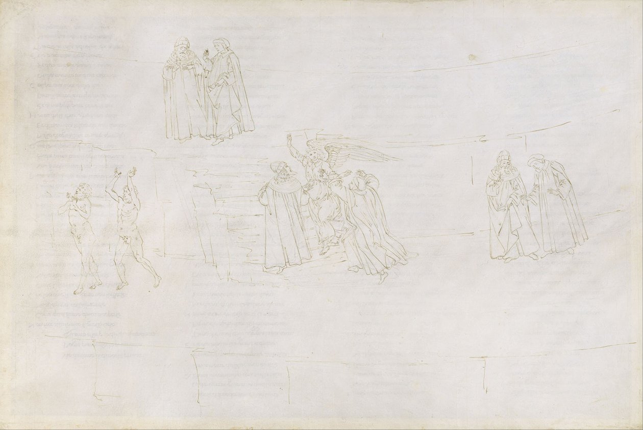 رسم توضيحي للكوميديا الإلهية لدانتي أليغييري بورجاتوريو 17 ، 1480-1490 بواسطة ساندرو بوتيتشيلي