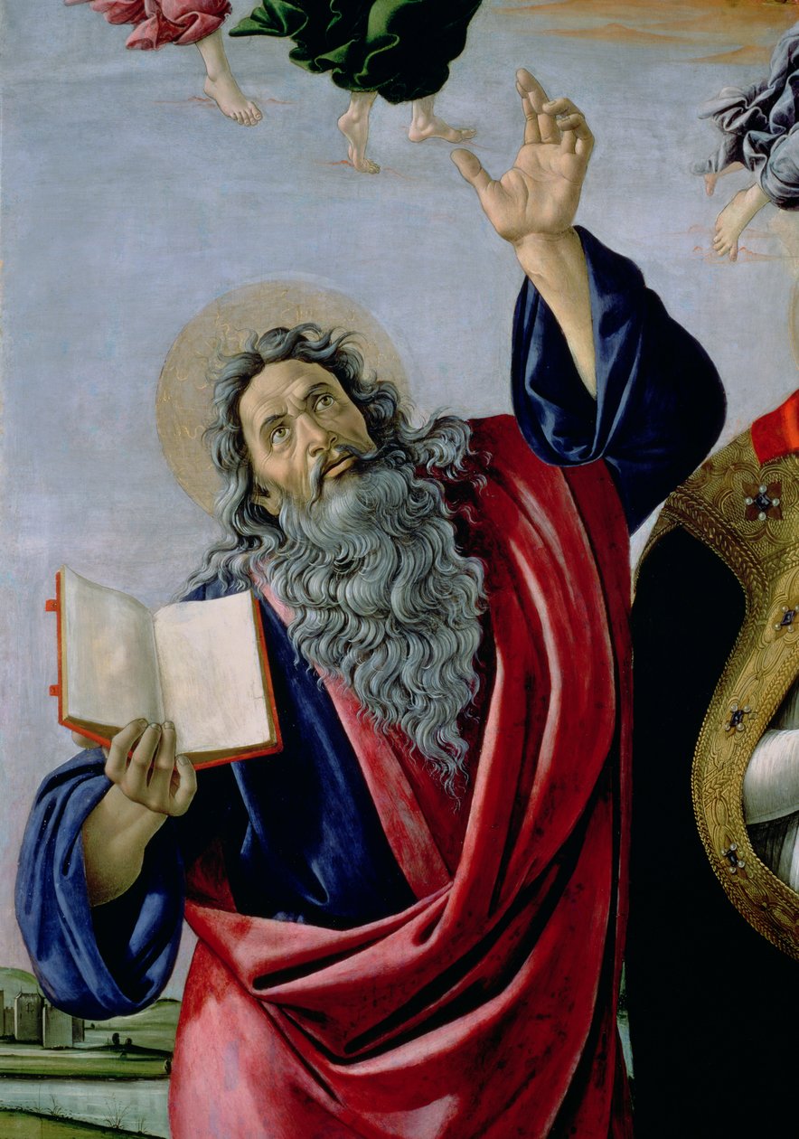 القديس يوحنا الإنجيلي ، من تتويج عذراء مذبح القديس مرقس ، c.1488-90 درجة حرارة على لوحة التفاصيل 44363 بواسطة ساندرو بوتيتشيلي
