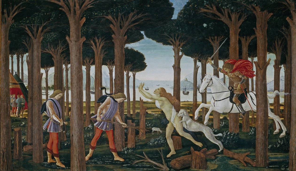قصة Nastagio degli Onesti الحلقة الأولى ، حوالي 1483 بواسطة ساندرو بوتيتشيلي