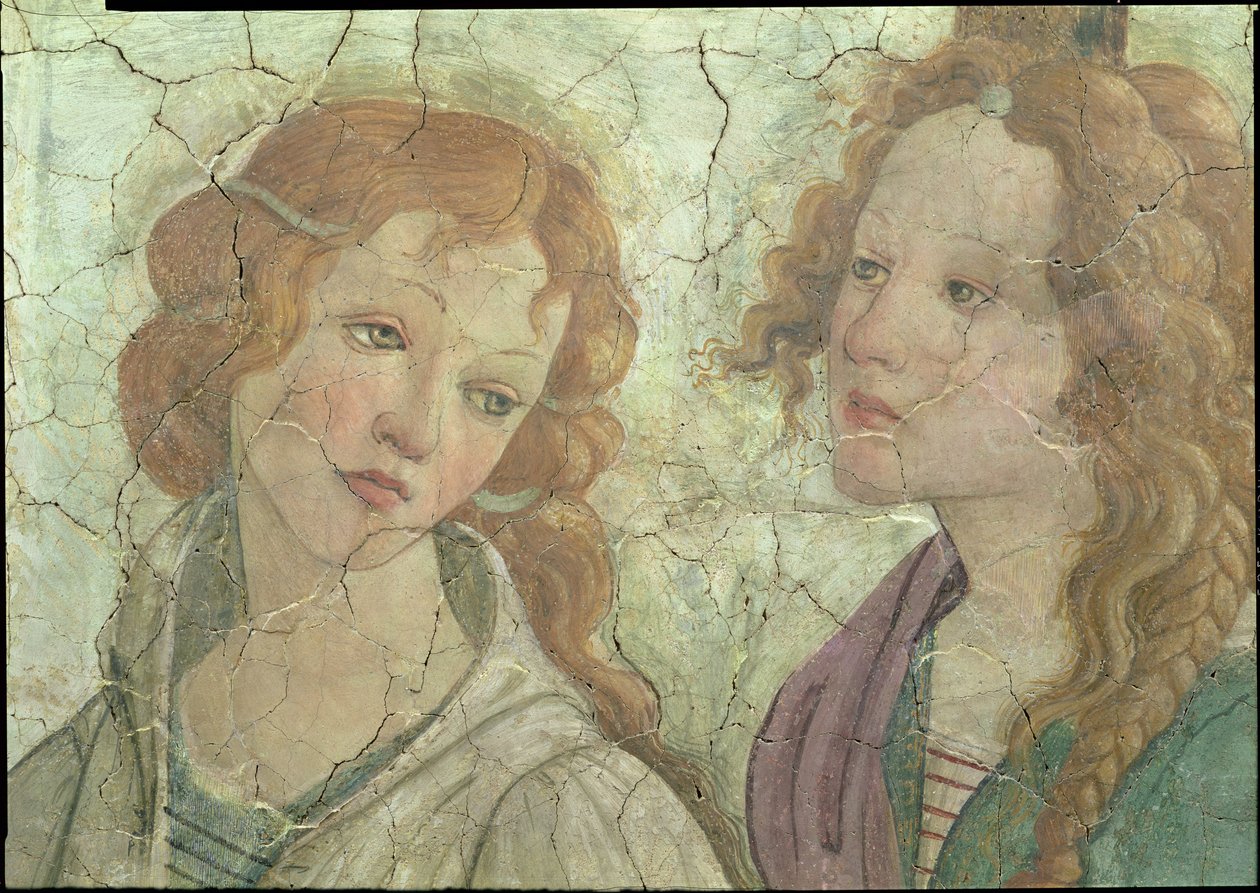 فينوس والنداءات الثلاثة تقدم هدايا لفتاة صغيرة ، تفاصيل واحدة من النعم ، c.1483 تفاصيل جدارية من 33760 انظر أيضًا 93891-3 بواسطة ساندرو بوتيتشيلي