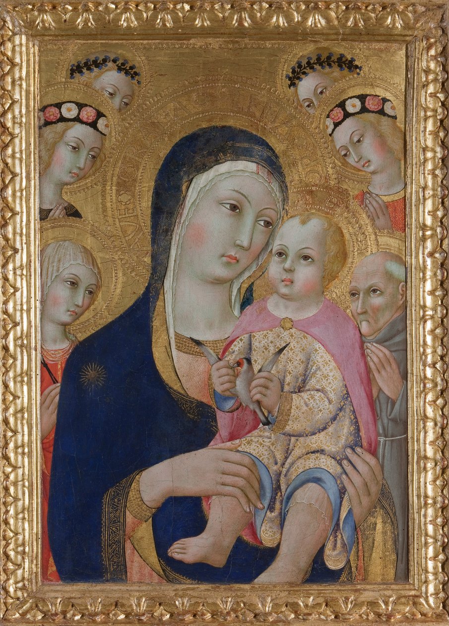 مادونا مع الطفل ، القديسين أبولونيا وبرناردينو وأربعة ملائكة ، حوالي 1460 بواسطة سانو دي بيترو