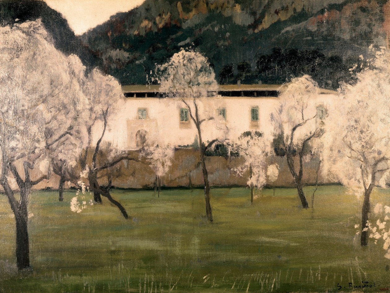 المناظر الطبيعية مع الزهور في الأشجار. لوحة رسمها سانتياغو روسينول ذ (ط) براتس (1861-1931). زيت على قماش برشلونة. المتحف الوطني للفنون في كاتالونيا. بواسطة سانتياغو روسينول إي براتس