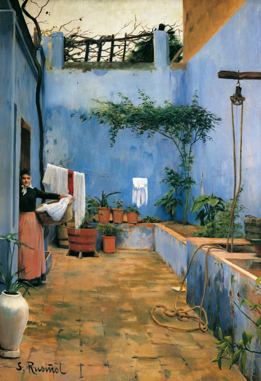 "" The Blue Court "(El patio azul) لوحة لسانتياغو روسينول y (i) Prats (1861-1931) 1892 Monistrol de Montserrat. متحف مونتسيرات. بواسطة سانتياغو روسينول إي براتس