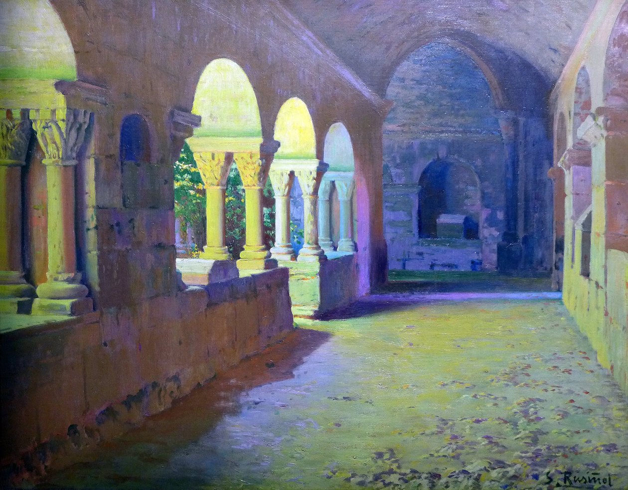 الدير الرومانيسكي لسانت بينيت دي باجيس - رسم سانتياغو روسينول إي (ط) براتس (1861-1931) 1907 مدريد ، مجموعة بانكو سانتاندير. بواسطة سانتياغو روسينول إي براتس