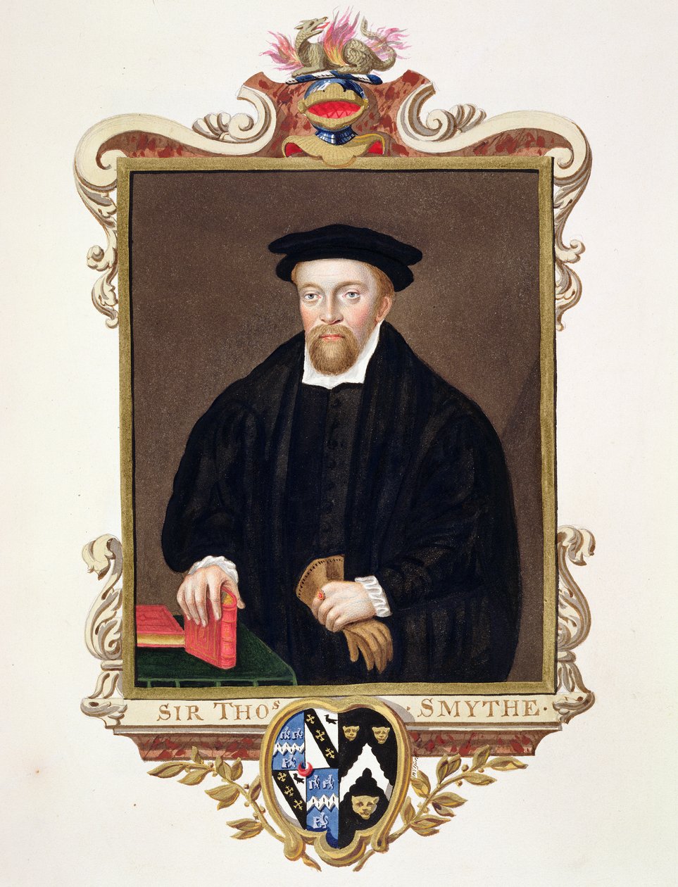 صورة السير توماس سميث (c.1558-1625) من "مذكرات محكمة الملكة إليزابيث" ، نُشرت عام 1825 (مرحاض وغواش على ورق) بواسطة سارة كونتيسة إسكس